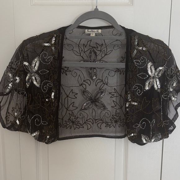 Flashback Black and Silver Floral Embroidered Blouse - Picture 1 of 2